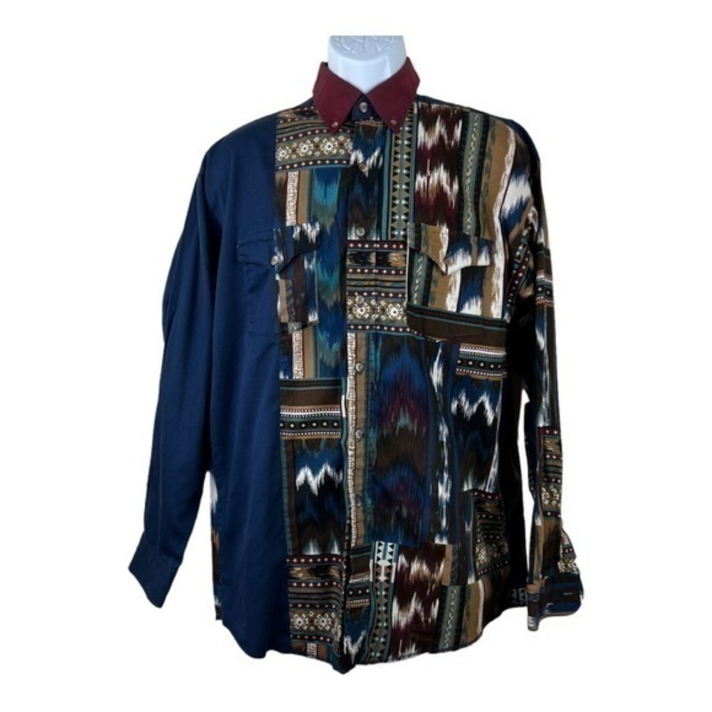 Pandhandle Slim Men Casual Shirt Brown Blue Button Down Size M